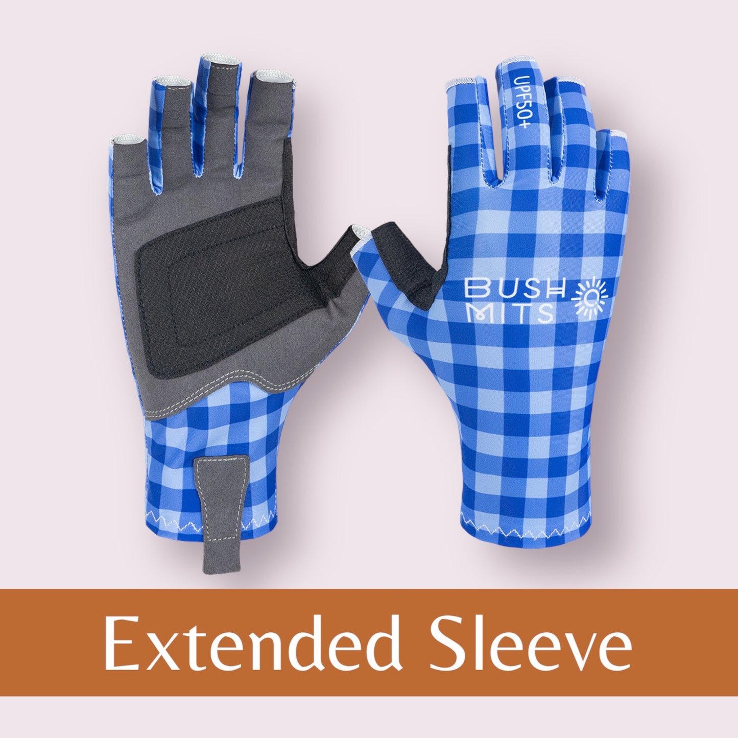 Hamilton's Blue Gingham UPF 50+ Sun Protection Gloves (EXT SL)