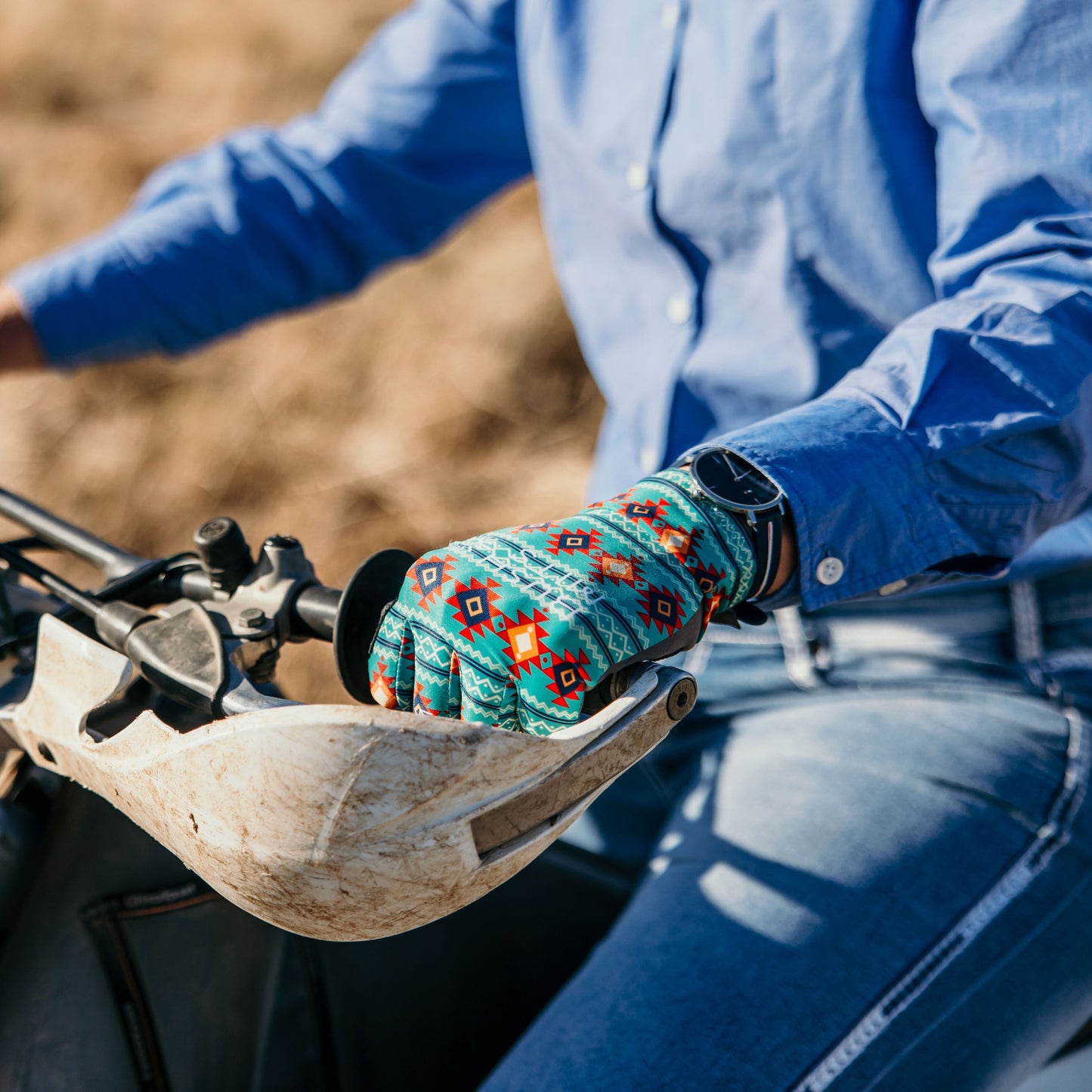 Teal Telling Aztec UPF 50+ Sun Protection Gloves