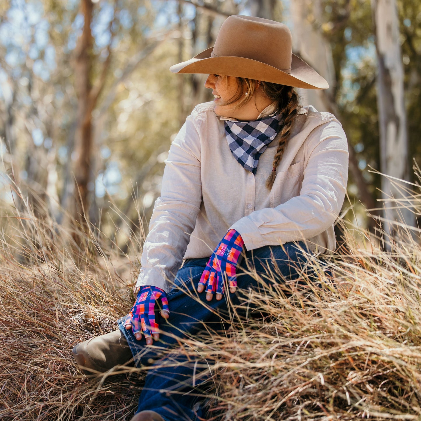 Desert Sunset Gingham UPF 50+ Sun Protection Gloves (EXT SL)